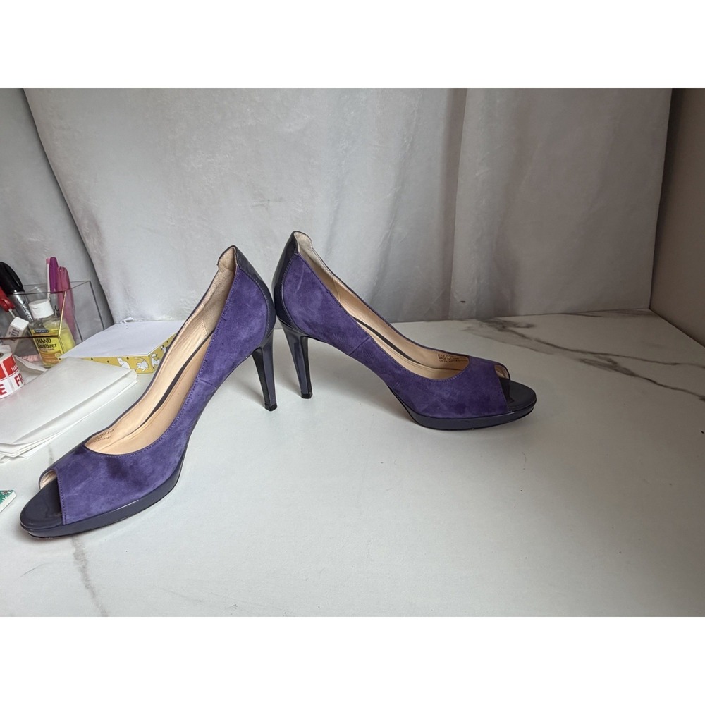 Cole Haan Nike Air Purple Suede Peep Toe Platform Pumps Heels D38351 Womens 8.5B - Picture 9 of 11